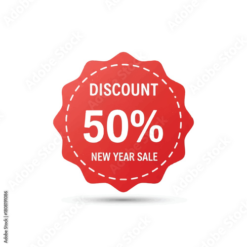 Red New Year Sale Discount Badge with 50 Off.