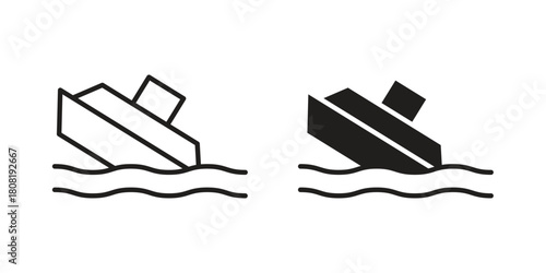 Sinking ship icon symbols. app and web UI solid and line icon, EPS10