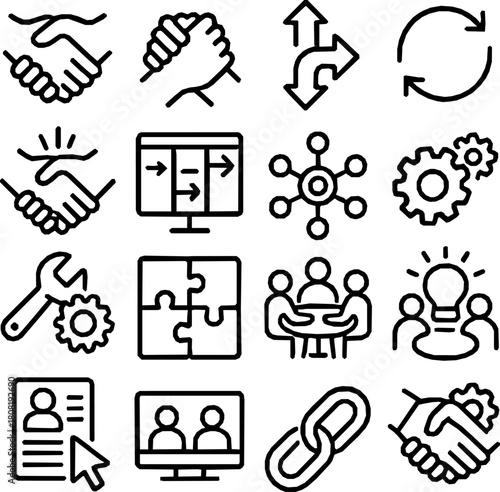Collaboration Code — 16 Precision Monoline Icons