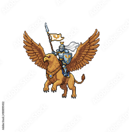 pixel art gryphon rider guarding kingdom skies with valor
