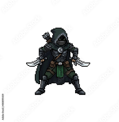 pixel art rogue defender patrolling silent kingdom night