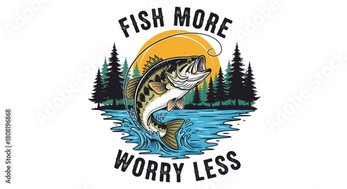 Vintage fishing design featuring a jumping bass with the motivational quote