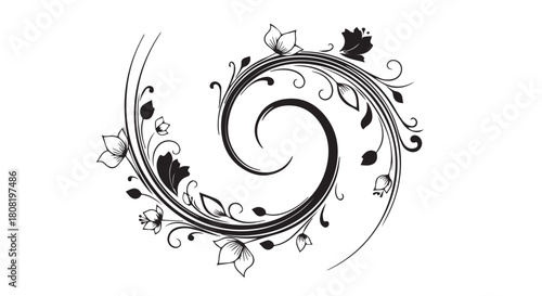 Elegant Twin Floral Swirl Ornament Vector Illustration