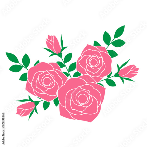 ピンクのバラの花と蕾のイラスト素材