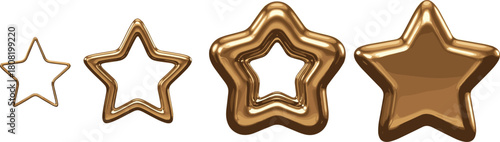 Golden Star Progression Evolution from Outline to Solid, Symbolic of Achievement and Success