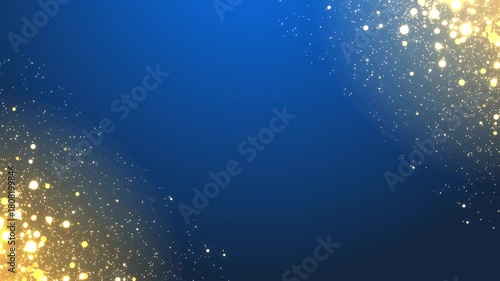 Golden Luxury Award bokeh lights moving at the corner on dark blue background, animation for magical, fairy, seasonal festive holiday