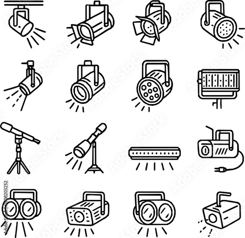 Stage Lighting Patterns — 16 Monoline Vector Icons