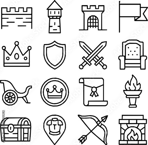 Ancient Kingdom Map Symbols — 16 Monoline Vector Icons