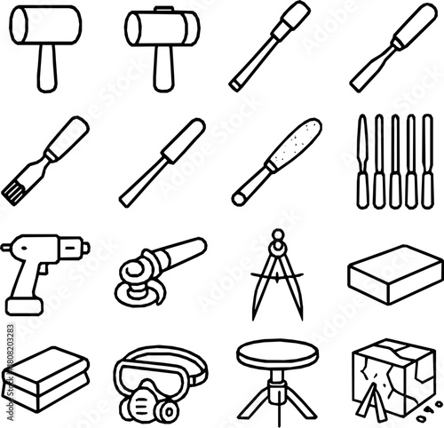 Sculpting Tools — 16 Detailed Line Art Vector Icons