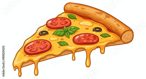 A delicious slice of pizza, presented in a vector graphic style with a transparent background, perfect for use in various design projects and culinary-themed content.