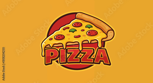 A vibrant vector illustration showcases a delicious pizza slice with melted cheese and pepperoni, perfect for food-related designs and culinary projects against a warm yellow background.