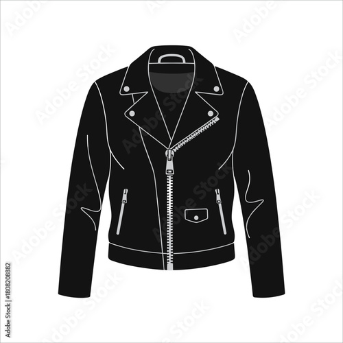 Flat vector illustration of black leather biker jacket