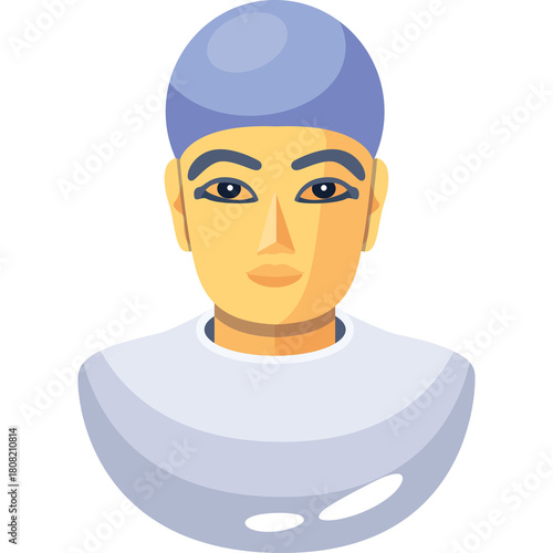 Pixel Art Portrait of a Person Wearing a Light Blue Cap and White Shirt Against a Transparent Background Detailed Facial Features and Simple Outfit Design