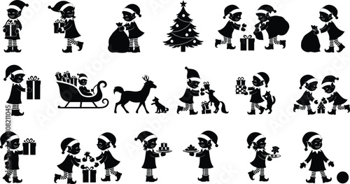 Delivering Gifts, Packing Sacks, Decorating Tree, Riding Sleigh, and Interacting with Reindeer and Pets for Holidays.