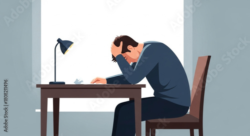 Burnout and Fatigue Concept with Depressed Man – Vector Art