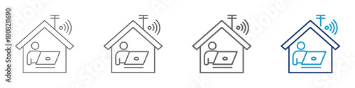 Teleworking from home work remote vector icon set illustration black and whiteTeleworking from home work remote vector icon set illustration black, white and blue