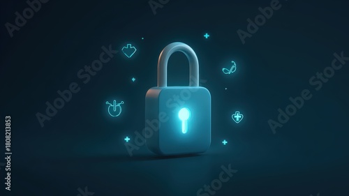 A minimalist design representing secure digital health records with a glowing padlock and medical symbols