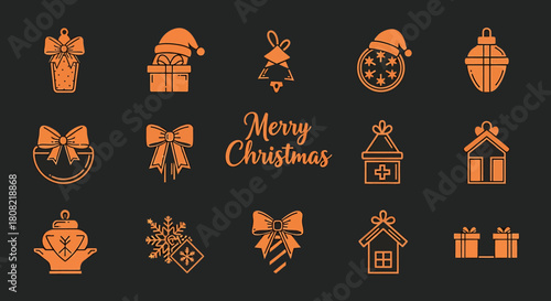 Delightful Christmas icons to spread holiday cheer, featuring vibrant gifts, trees, snowflakes, and ornaments for your festive designs and merry projects