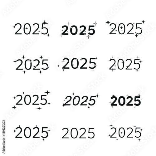 Collection of 2025 Year Designs for New Year Celebrations.