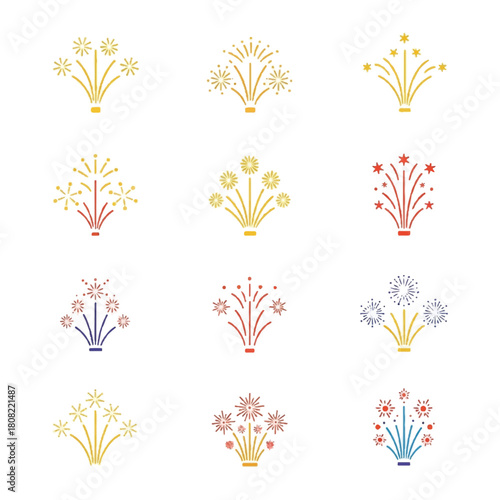 Colorful Fireworks Icons Set for Celebrations and Festive Events.