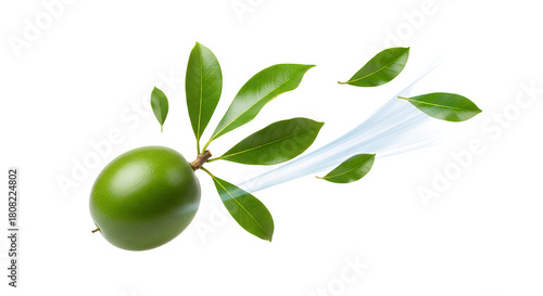 Wallpaper Mural Vibrant green olive with fresh leaves dynamically arranged, symbolizing natural essence and healthy organic produce, isolated on a clean white background for culinary concepts Torontodigital.ca