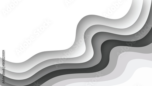 Abstract grayscale layers create a flowing wavy design with soft shadows