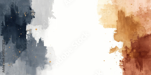 Abstract watercolor background with gray and warm brown washes and splatters