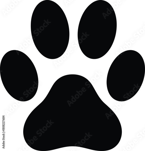 Black animal paw print vector illustration isolated on white background for pet shop logo and veterinary clinic design symbol or dog cat footprint icon art.