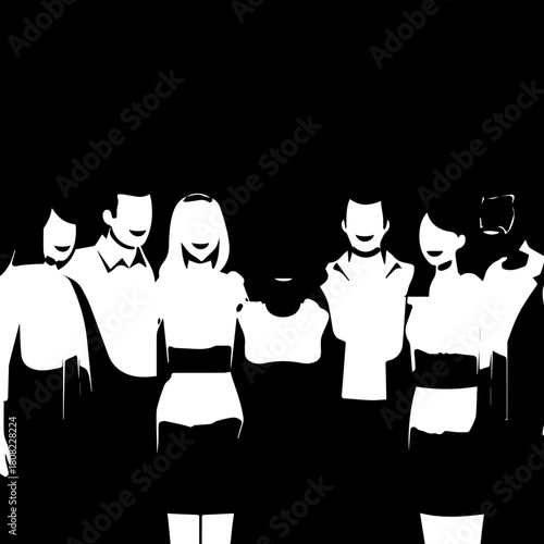 Group of People Standing Together A Simple Black and White Silhouette Depicting Unity