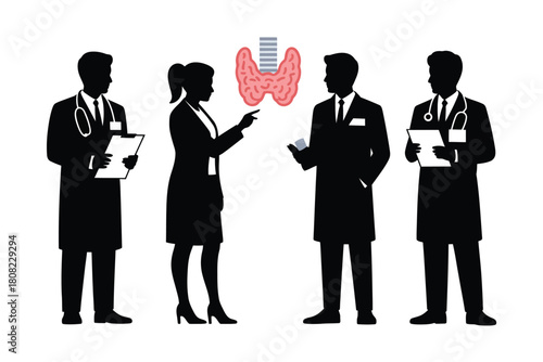 Medical professionals discussing thyroid anatomy doctors silhouette