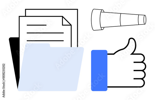 Document management concept. Folder and files with minimalist icons organization and efficiency. Document indexing, sharing, and archiving. For business, data flow, and digital storage