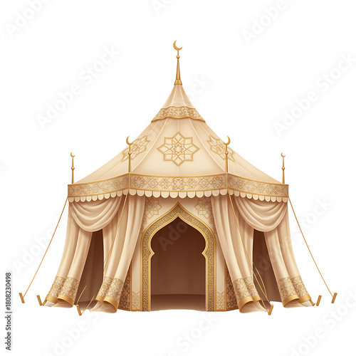 Elegant arabic tent with crescent moon symbol isolated on transparent background