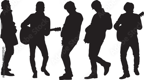 12 String Guitar Player Silhouette and Posture Set