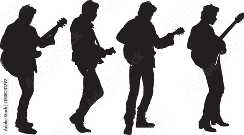 12 String Guitar Player Silhouette and Posture Set