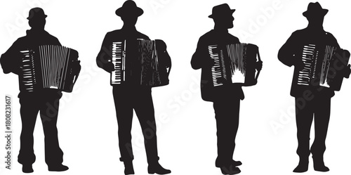 Folk and Polka Accordion Player Silhouette Vector Pack