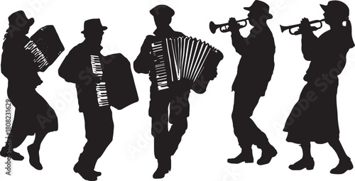 Folk and Polka Accordion Player Silhouette Vector Pack