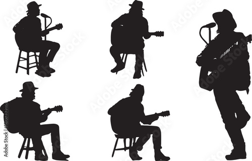 Acoustic Singer Songwriter with Guitar Silhouette Collection