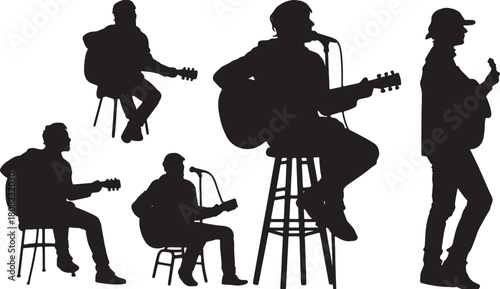 Acoustic Singer Songwriter with Guitar Silhouette Collection