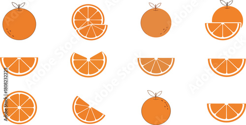 Orange Slices Vector Illustration Design Fresh Healthy Fruit Slice Segment Cut Half Part Sweet Dessert Food Icon Graphic Symbol Summer Design 200