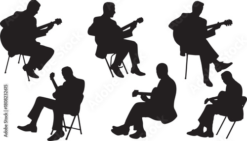 Seated Archtop Guitarist for Jazz and Big Band Silhouettes