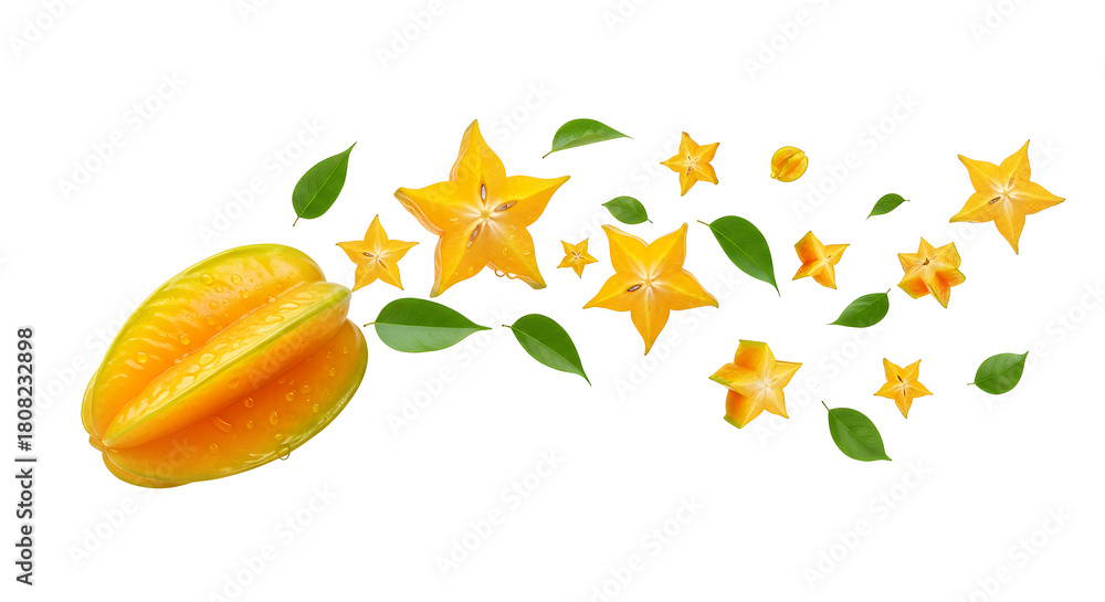 Naklejka premium Fresh Star Fruit Slice isolated on white background, healthy tropical fruit concept
