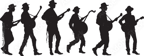 Bluegrass and Folk Banjo Player Silhouette Vector Icons