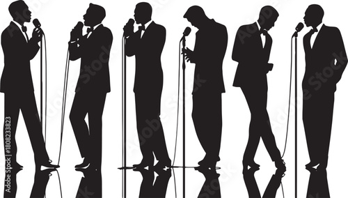 Big Band Era Crooner with Ribbon Microphone Silhouettes