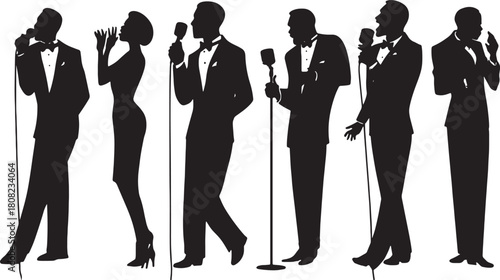 Big Band Vocalist and Leader with Vintage Mic Silhouettes