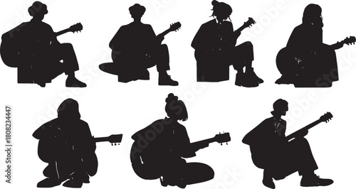 Soulful Blues Guitarist Silhouette Vector Pack
