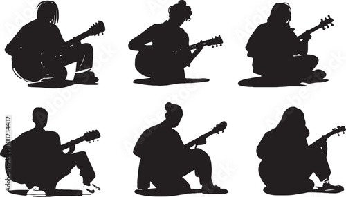 Soulful Blues Guitarist Silhouette Vector Pack