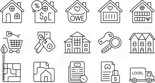 Real estate and property icons set illustration