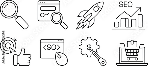 SEO and Marketing icons outline design