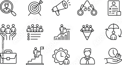 Set of business and management line icons