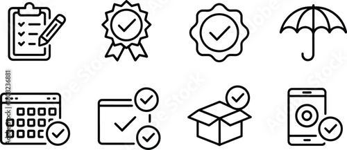 Set of completed task icons in black